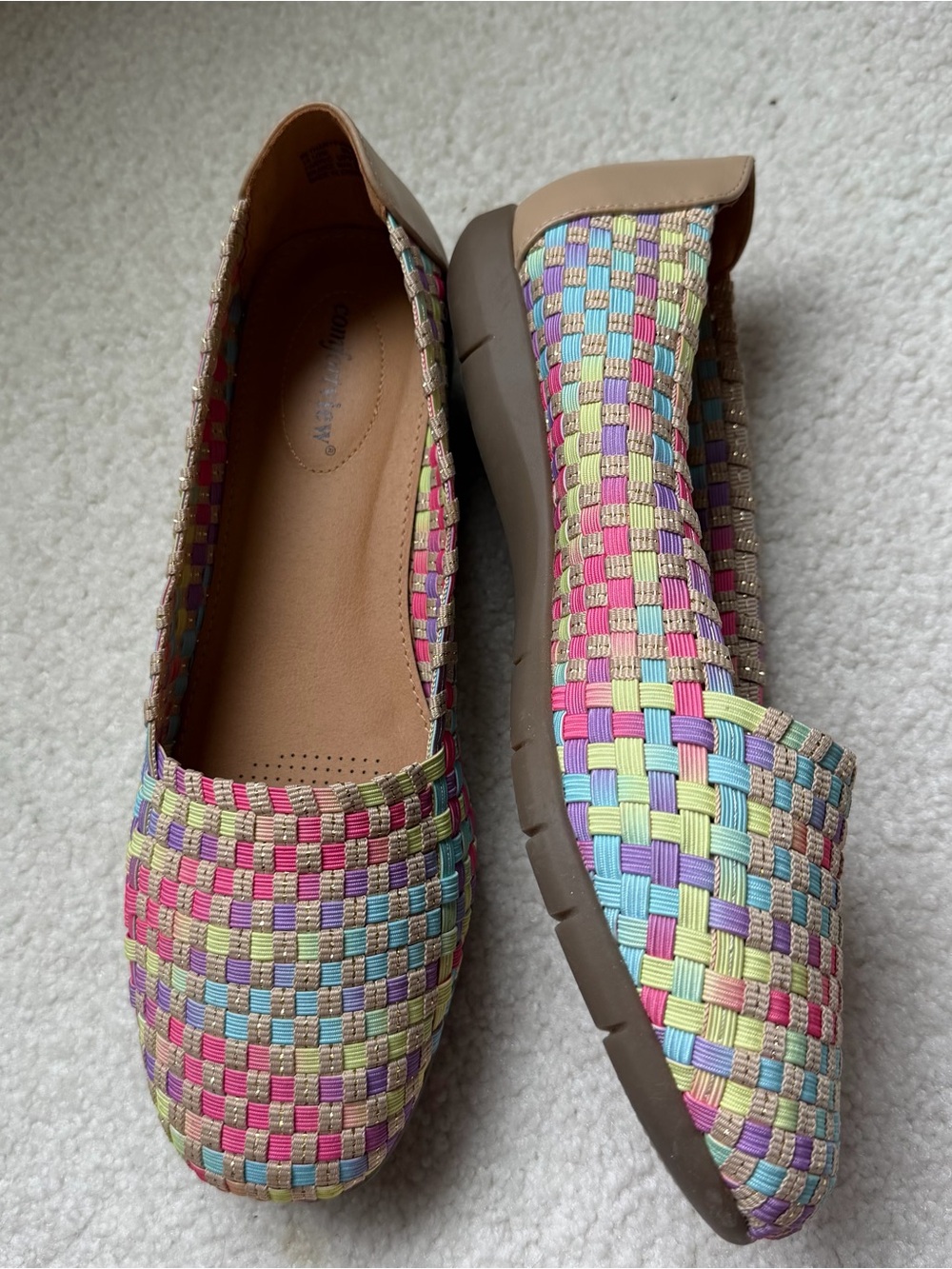 comfortview 10-1/2 Pastel Multi-Color Woven Slip-On Flats